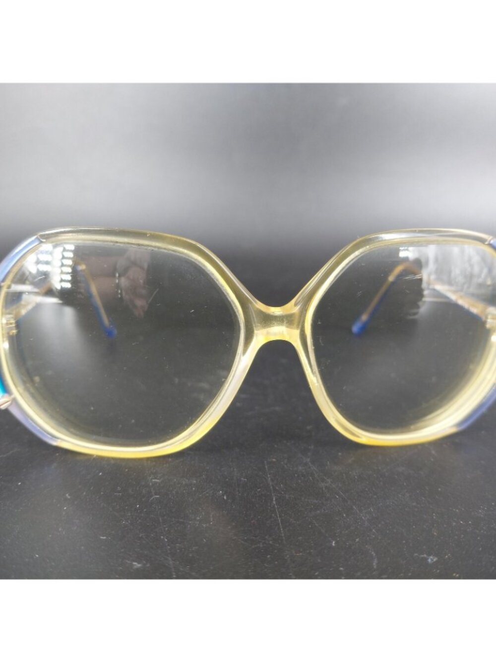 Vintage Rainbow Eye Glasses 80s Blue Yellow Oversized Butterfly Clear Retro M23 - Picture 5 of 16